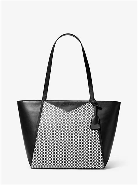 Whitney Large Checkerboard Logo Leather Tote Bag 